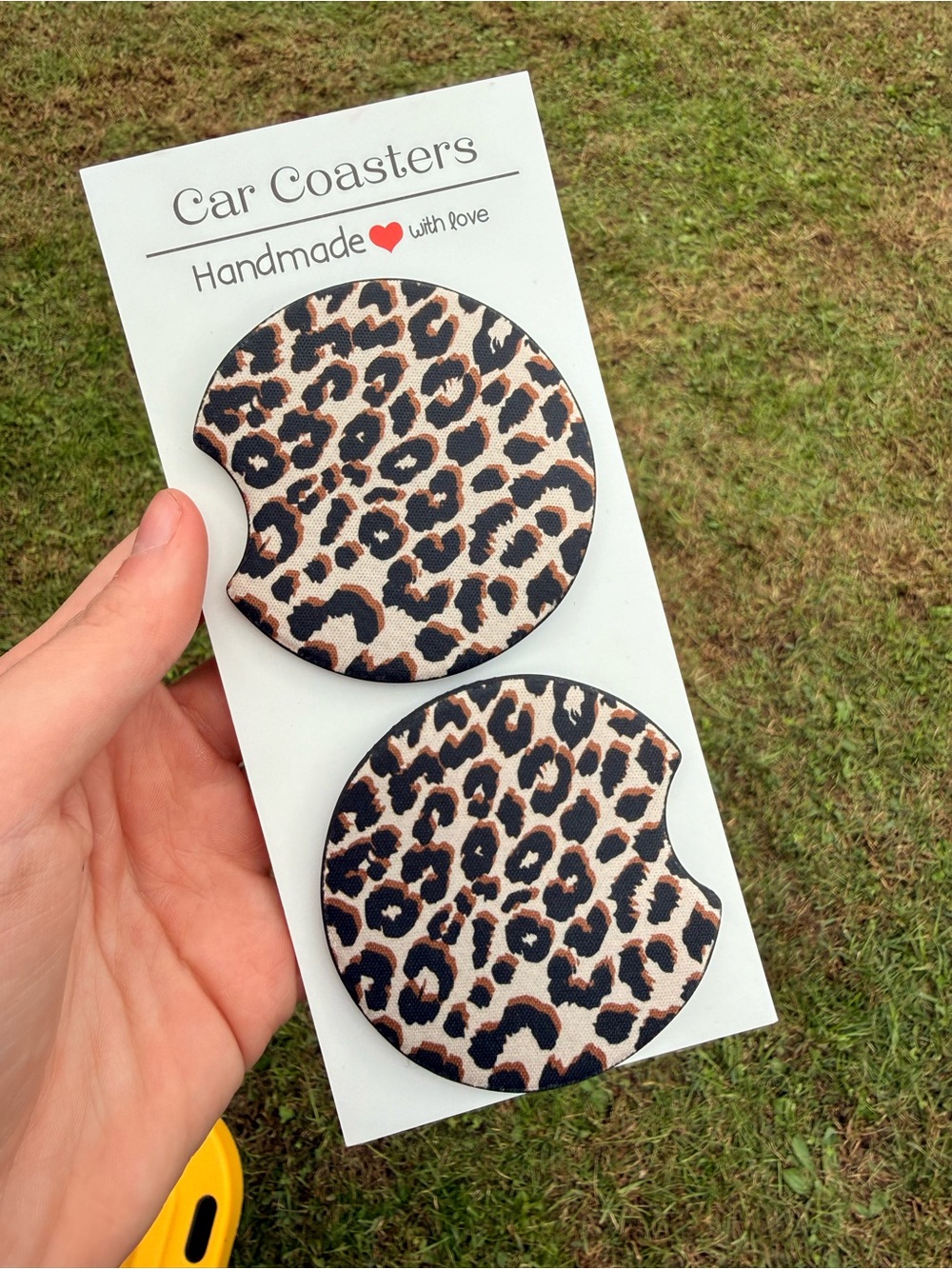 Handmade Leopard Print Car Coasters - Brown & Black